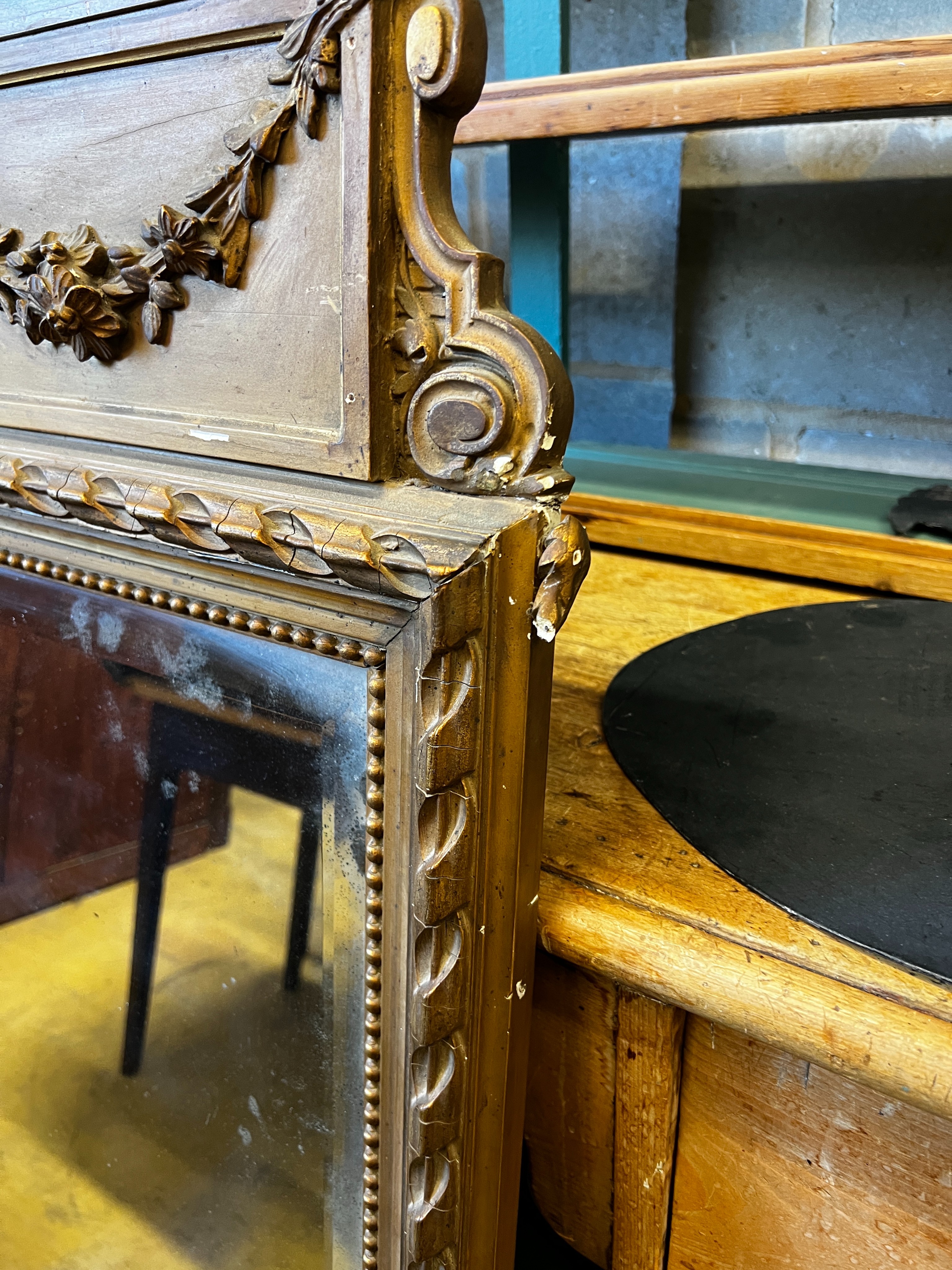 A late 19th century French giltwood and composition pier glass, width 75cm, height 134cm